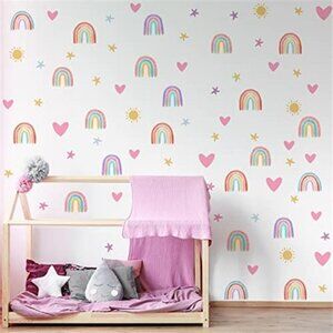 Rainbow Wall Stickers Kids Room Decals Heart Star Sun Vinyl Nursery Bedroom Deco